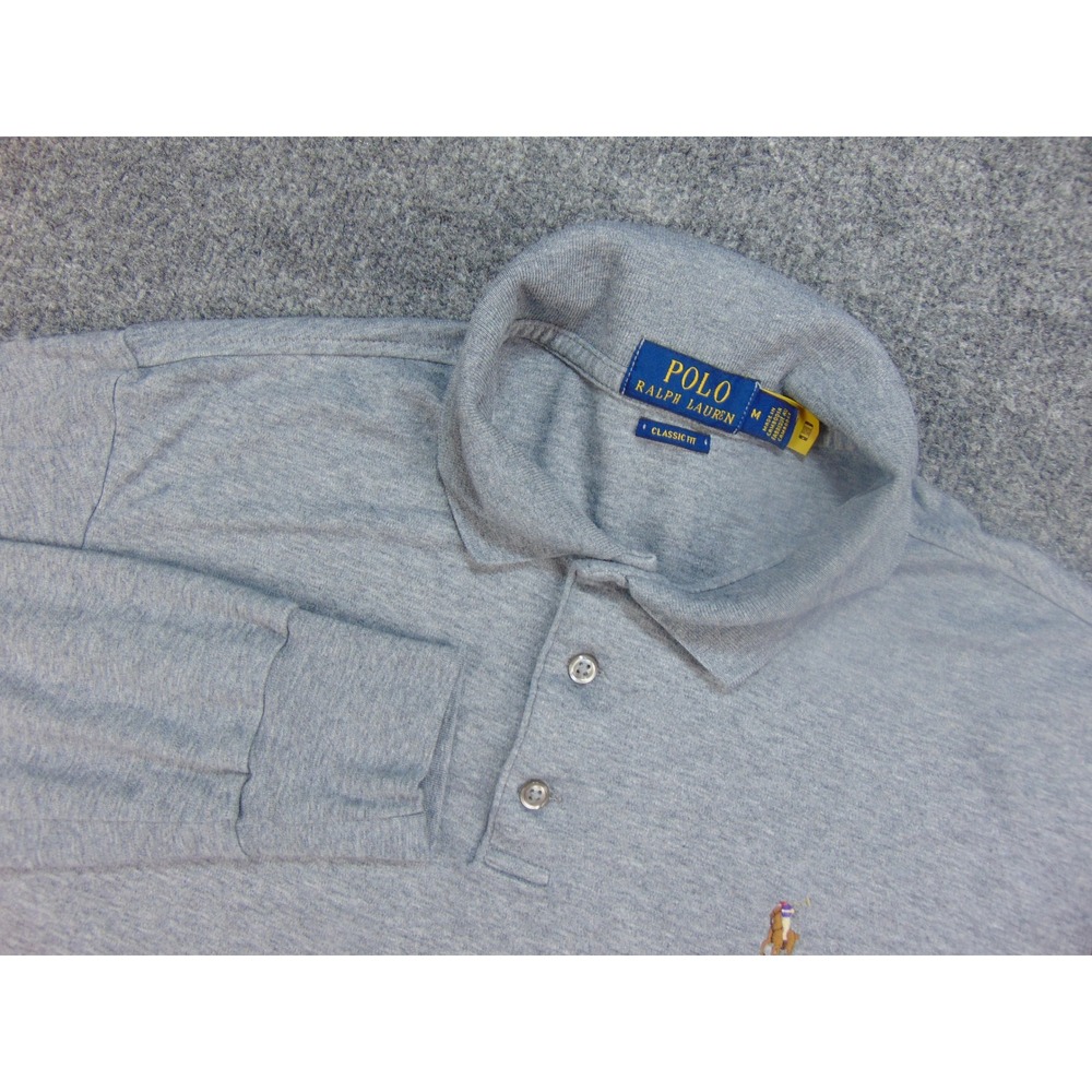 Polo Ralph Lauren Shirt Mens Medium Classic Fit Gray Heather Long Sleeve Polo